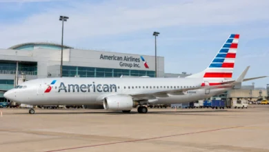 American Airlines Boeing aircraft on tarmac, exterior view