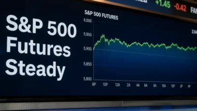 Trading floor screen showing S&P 500 futures rising as Iran-US tensions and Fed decision weigh on markets