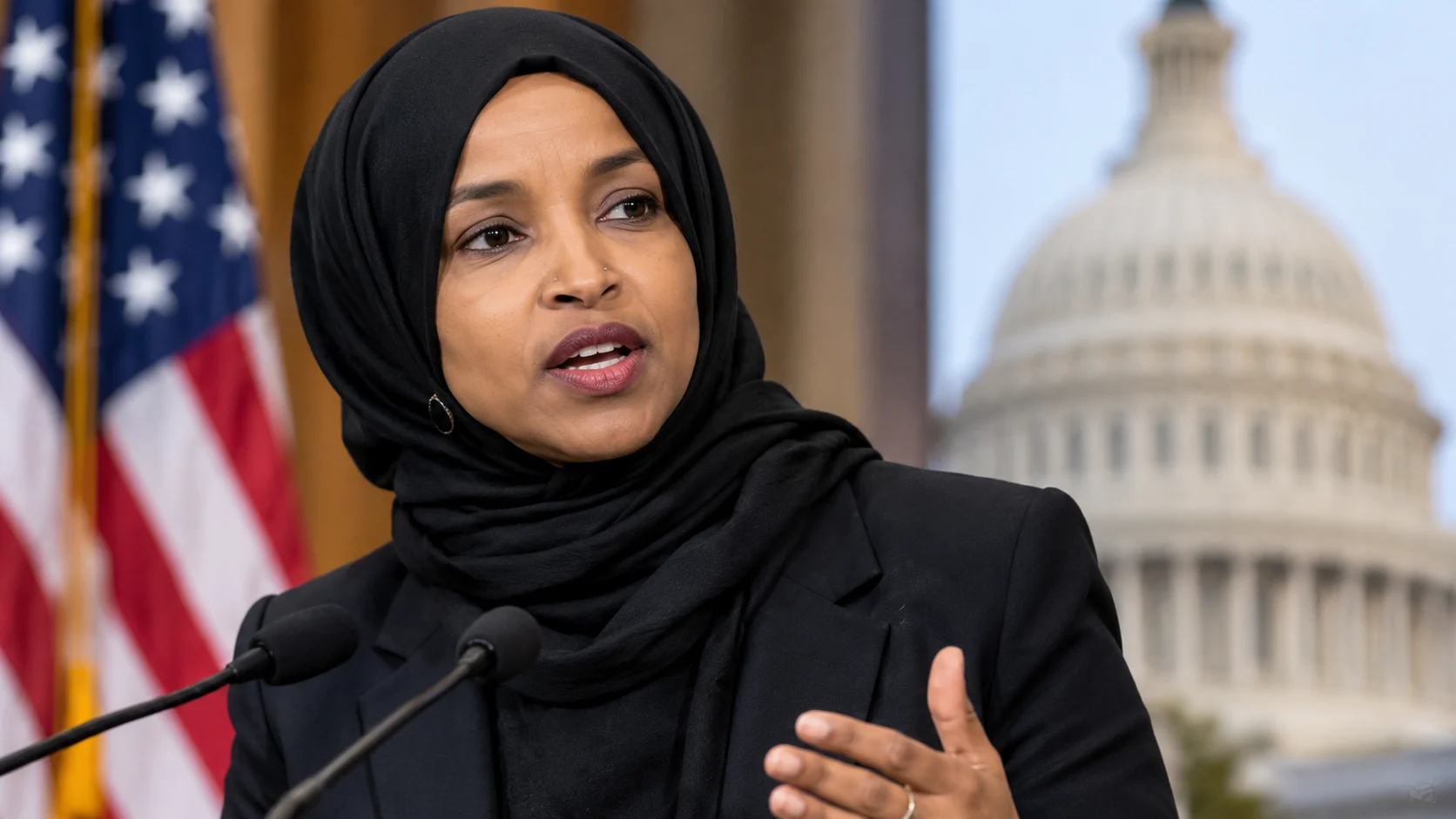 U.S. Congresswoman Ilhan Omar in an official congressional portrait.